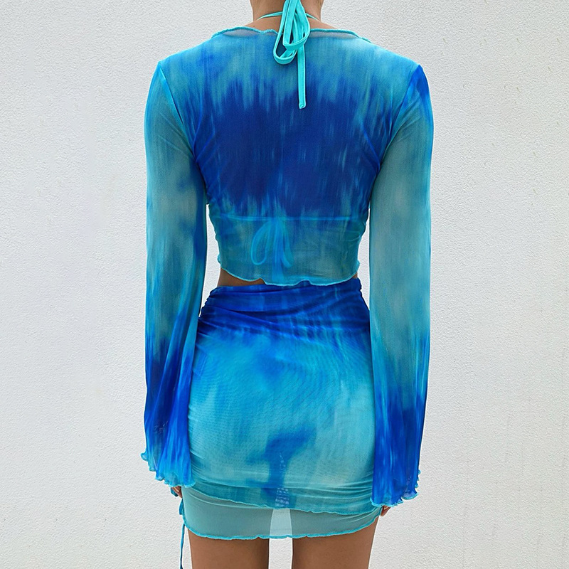 Nsangu Sexy Two Piece Set Blue - Crop Top Crochet reseña y precio