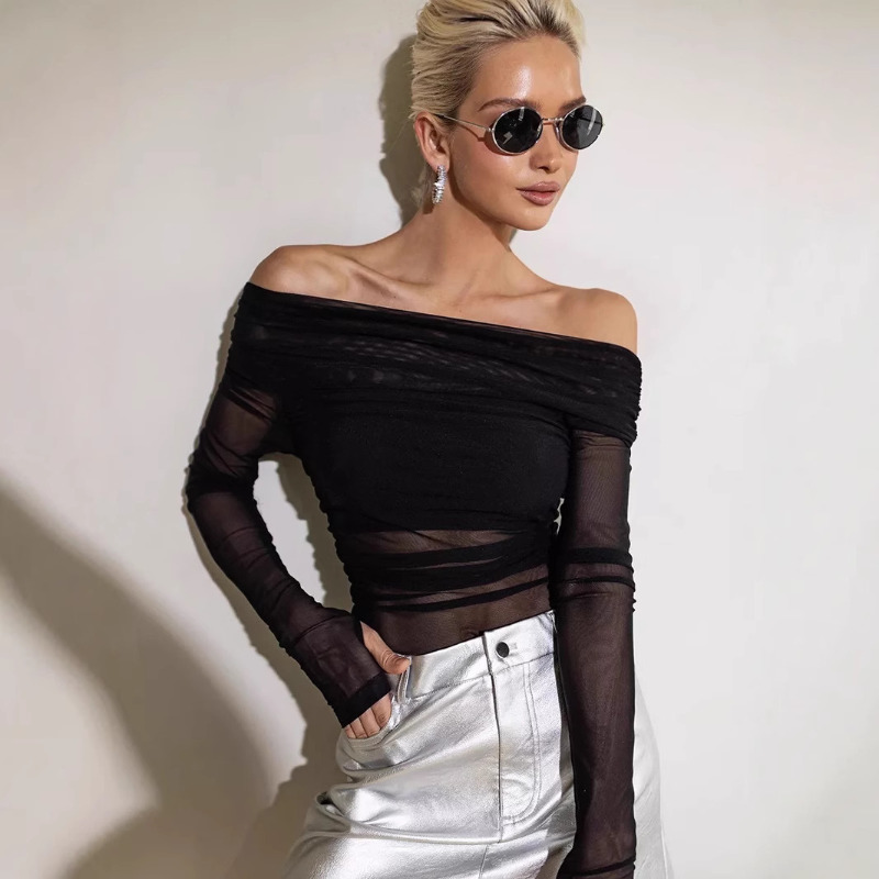 Women  Mesh Off Shoulder Top S - Blouse Off Shoulder reseña y precio