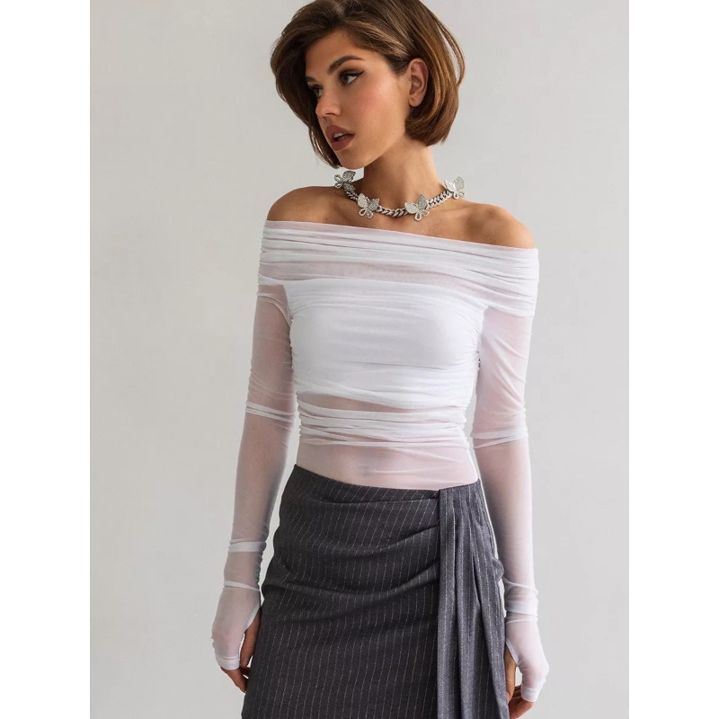Women  Mesh Off Shoulder Top S - Blouse Off Shoulder reseña y precio