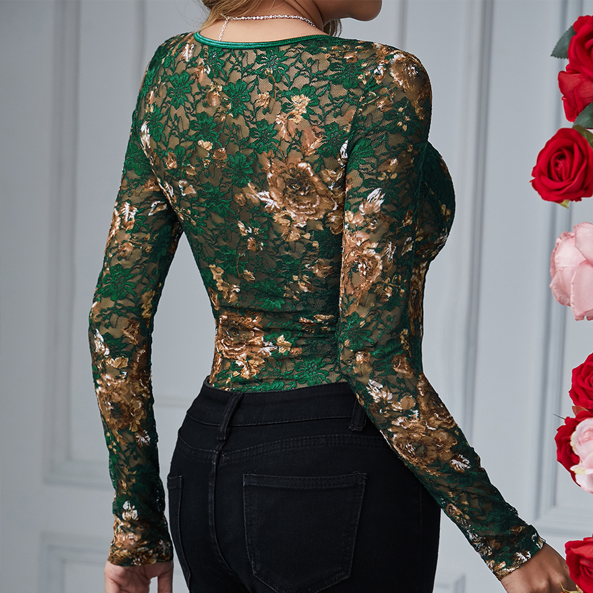 Sexy Lace Bodysuit Women Squar - Romper Floral Print reseña y precio