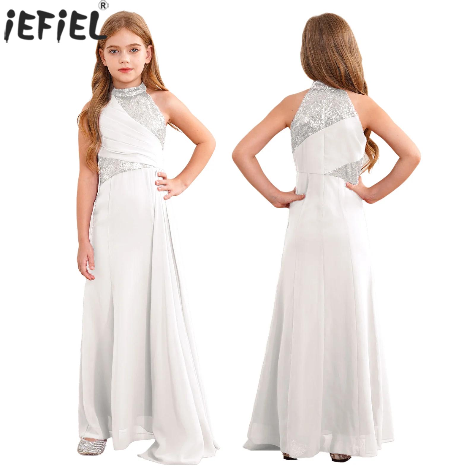 Kids Flower Girls Sequins Eleg - Maxi Dress Halter reseña y precio