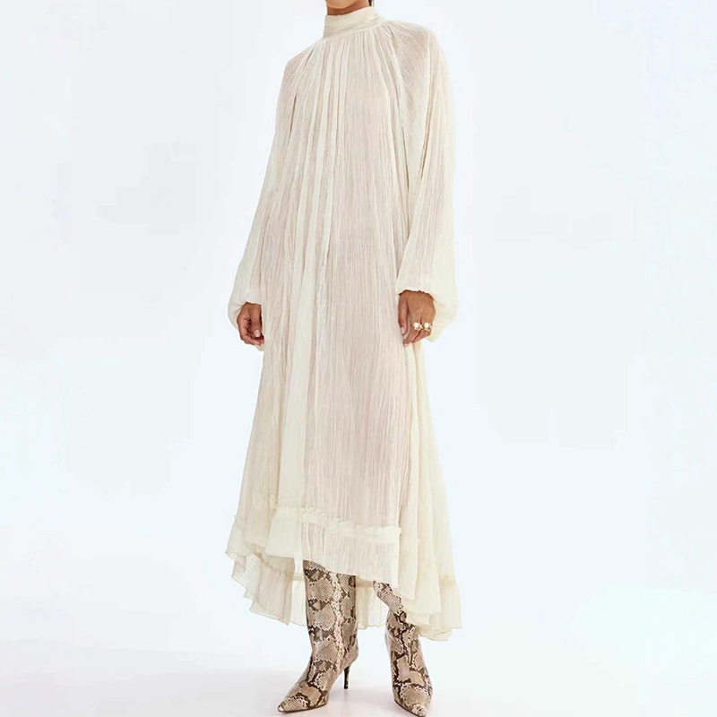 Ladies O-neck Long Sleeved Ple - Linen Dress Wrap reseña y precio