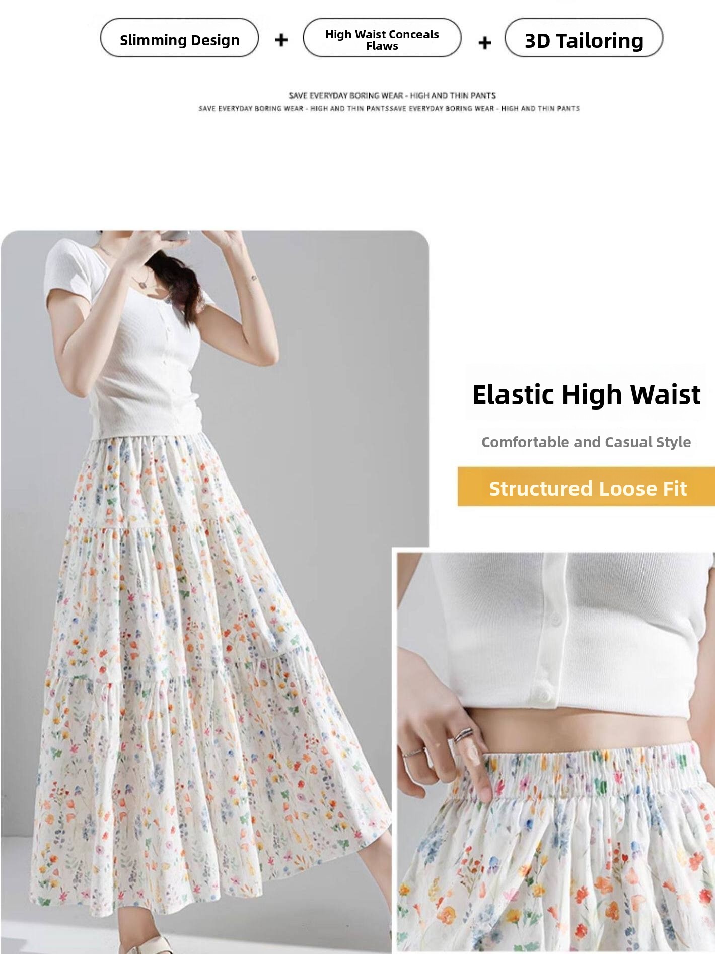 plus Size Floral Print A-Line  - Midi Skirt Floral reseña y precio