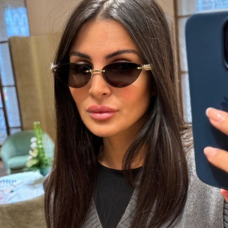 New Cat Eye Rivet Rimless Sung - Sunglasses Cat Eye reseña y precio
