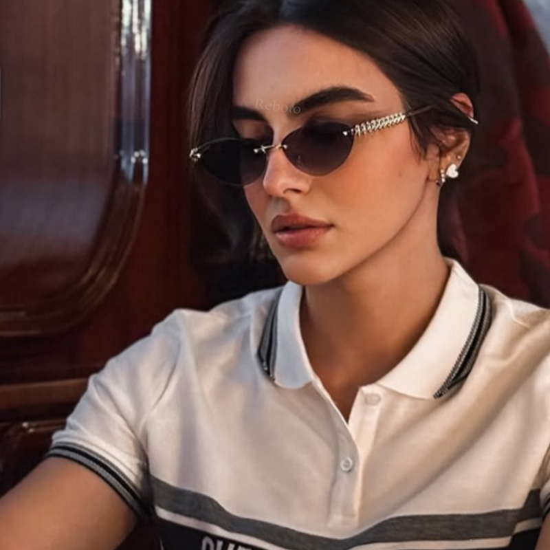 New Cat Eye Rivet Rimless Sung - Sunglasses Cat Eye reseña y precio