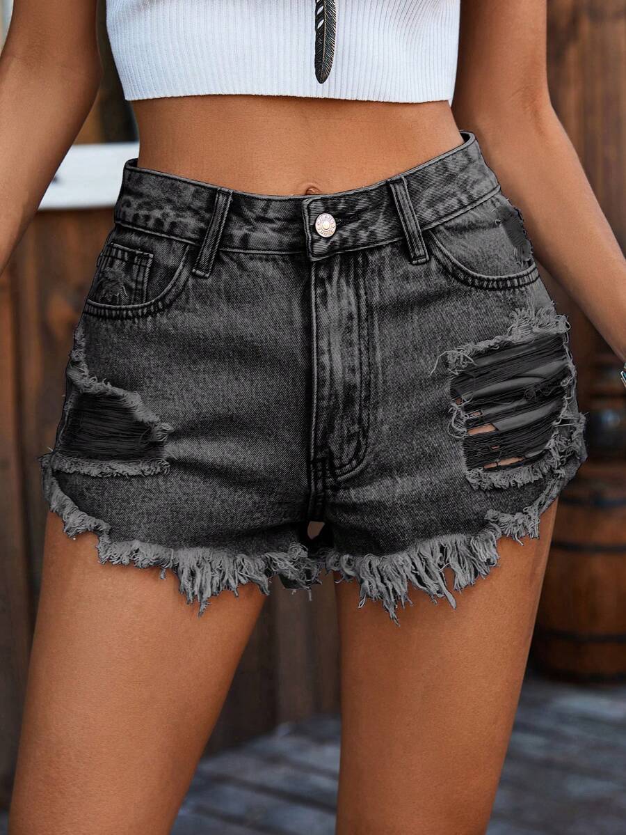 Ripped Denim Shorts High Waist - Shorts Denim Frayed reseña y precio