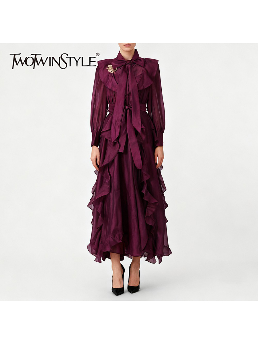 TWOTWINSTYLE Solid Spliced Ruf - Linen Dress Wrap reseña y precio
