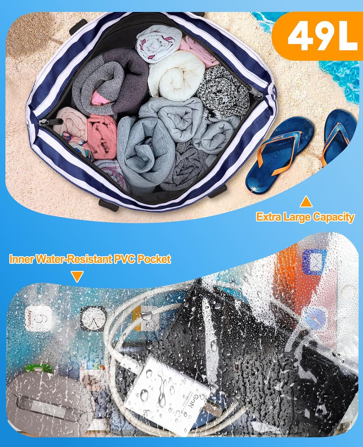 Beach Bag with Cooler, 49L Wat - Tote Bag Beach reseña y precio