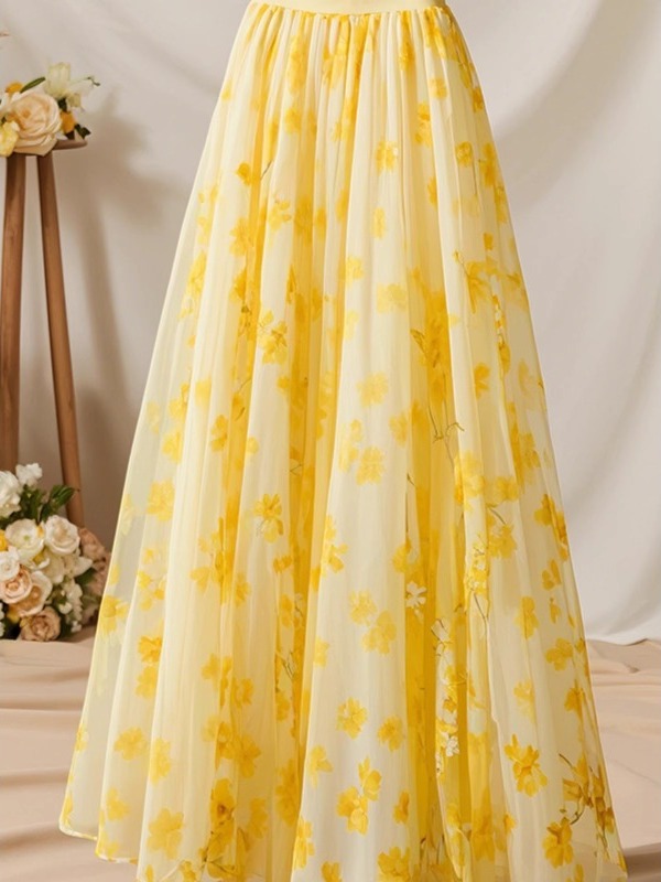 Summer 2026 High Waist Yellow  - Midi Skirt Floral reseña y precio