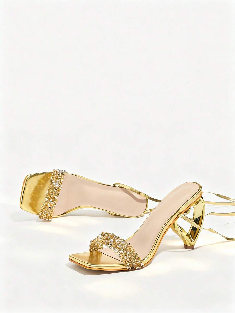 Womens Rhinestone-Embellished  - Sandal Strappy Heeled reseña y precio