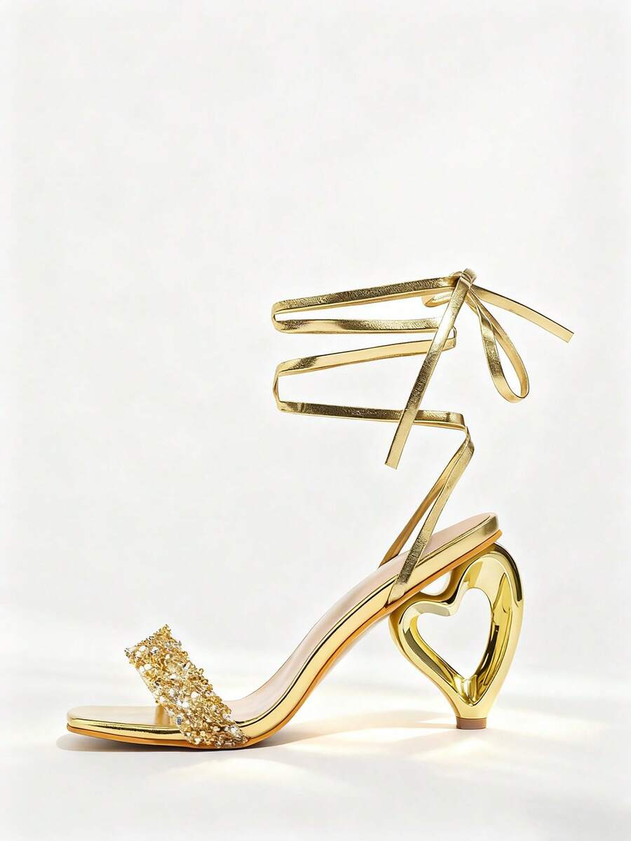 Womens Rhinestone-Embellished  - Sandal Strappy Heeled reseña y precio