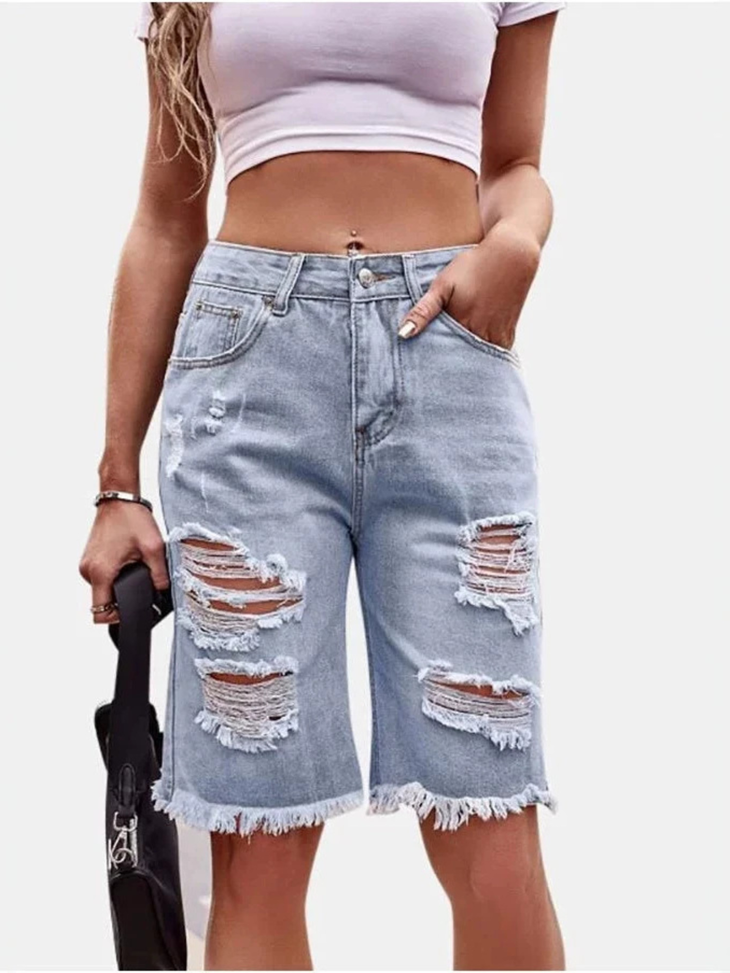 Women's High Waist Ripped Cott - Shorts Denim Frayed reseña y precio