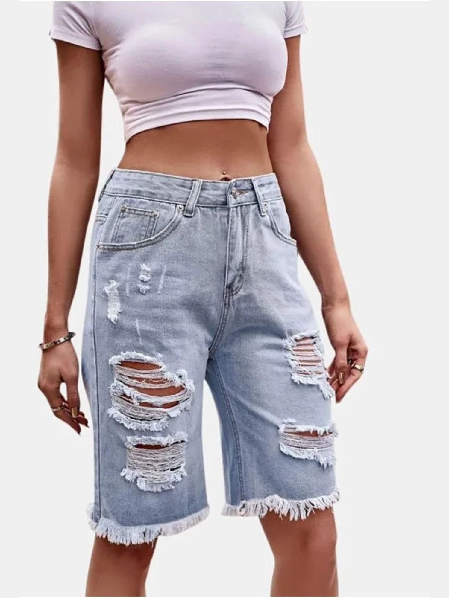 Women's High Waist Ripped Cott - Shorts Denim Frayed reseña y precio