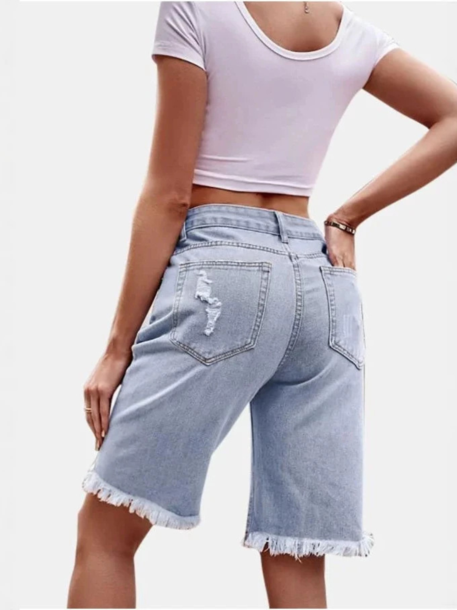 Women's High Waist Ripped Cott - Shorts Denim Frayed reseña y precio