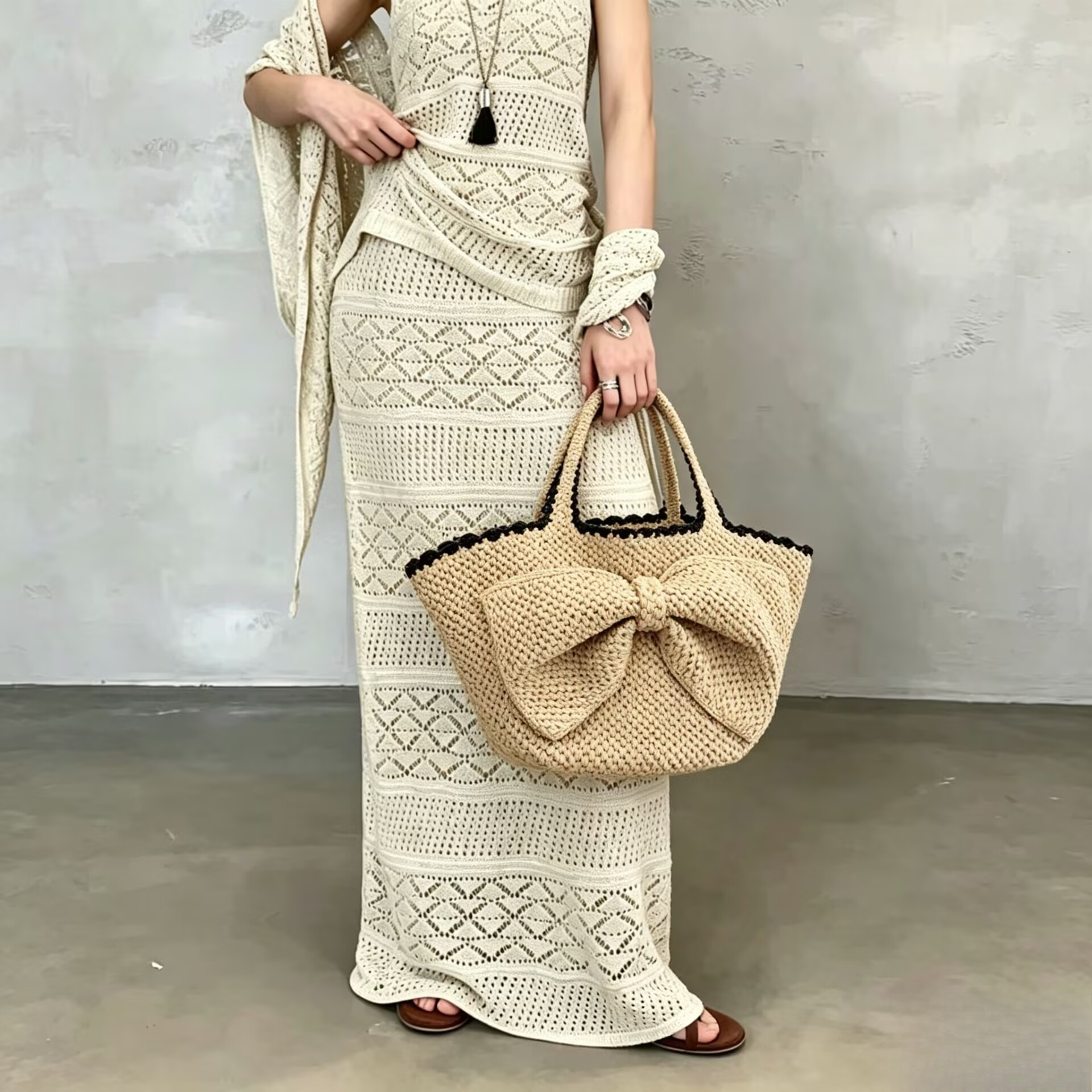 NEW raffia bow crochet handwov - Crochet Bag Raffia reseña y precio