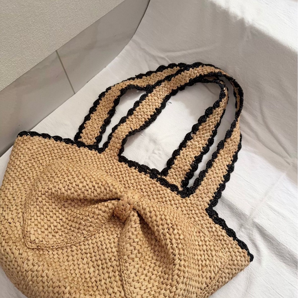 NEW raffia bow crochet handwov - Crochet Bag Raffia reseña y precio