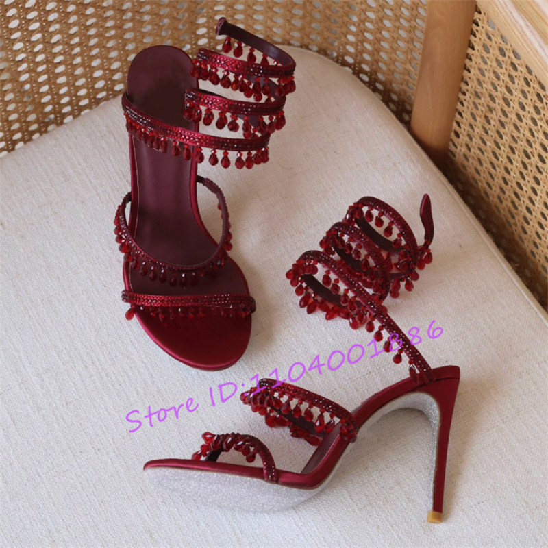 Rhinestone Snake Shape Ankle S - Sandal Strappy Heeled reseña y precio