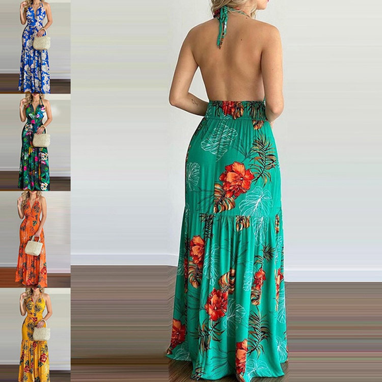 Floral Maxi Dress Long Backles - Maxi Dress Halter reseña y precio