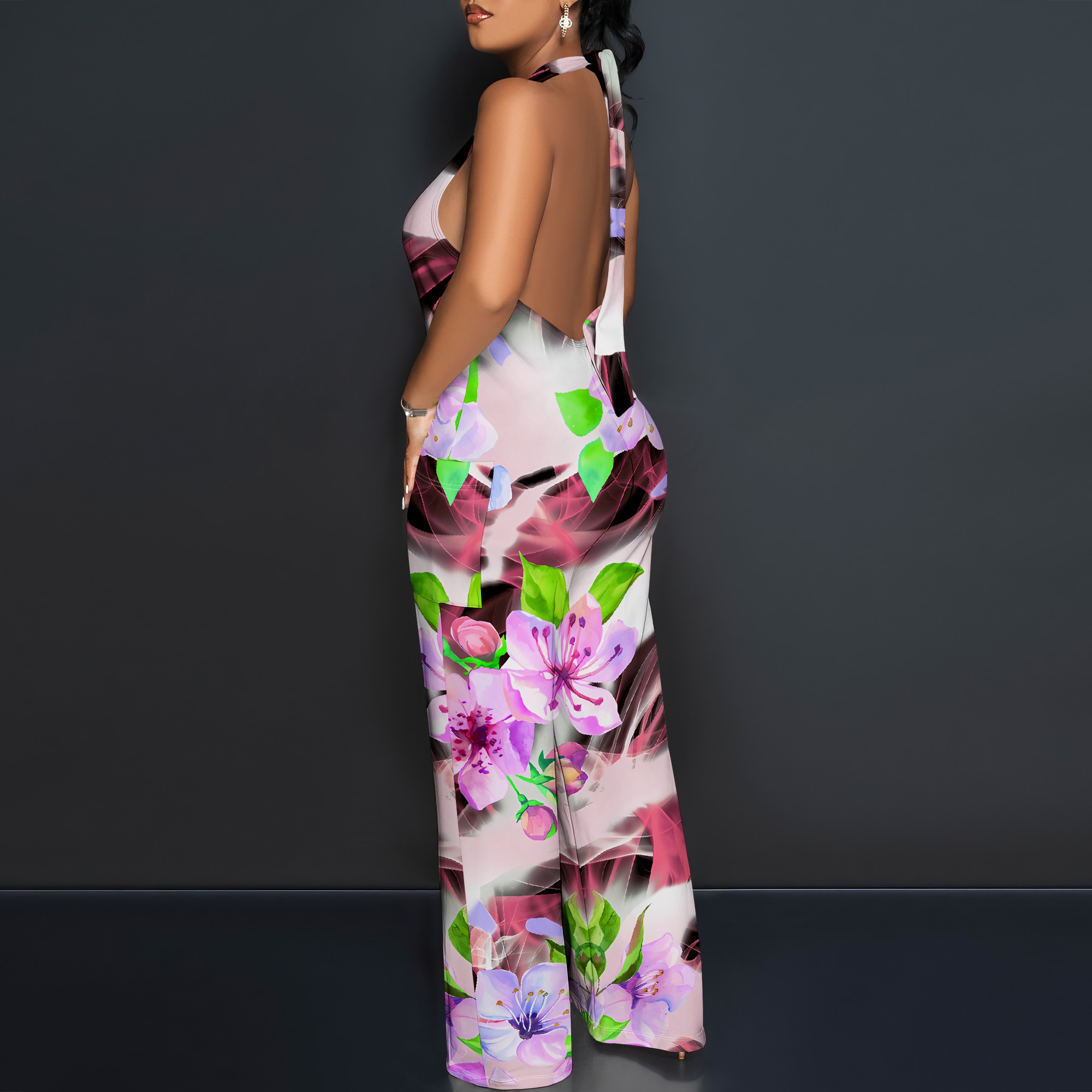 Floral Print Halter Jumpsuit - - Romper Floral Print reseña y precio