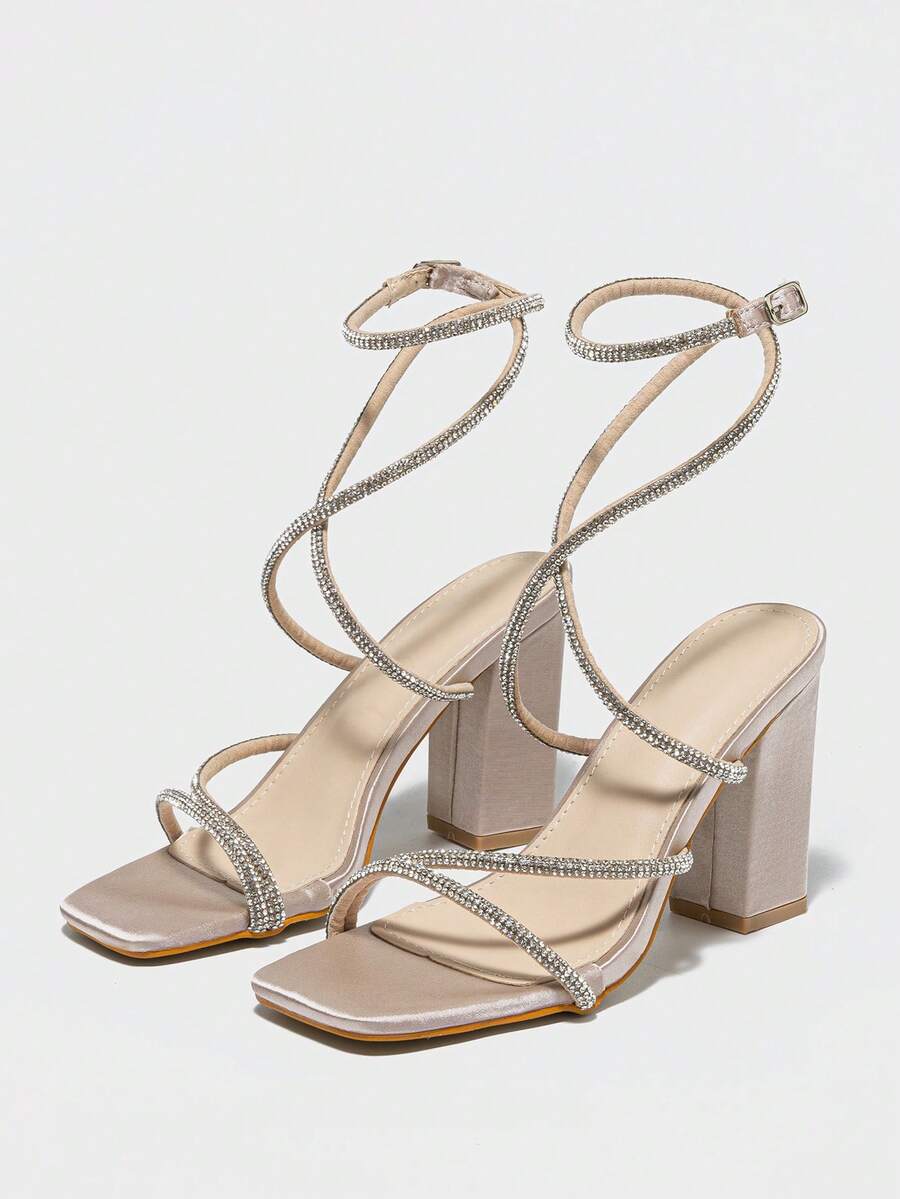 Womens Rhinestone Strappy Squa - Sandal Strappy Heeled reseña y precio