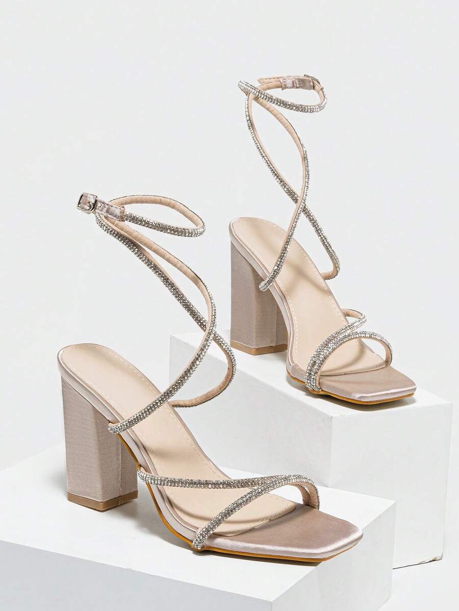 Womens Rhinestone Strappy Squa - Sandal Strappy Heeled reseña y precio