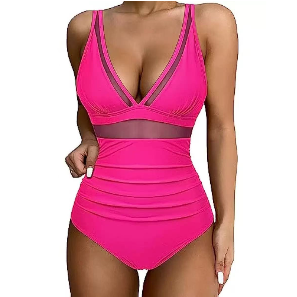 Women Deep V Mesh Cutout One P - Swimsuit Bikini Ruched reseña y precio