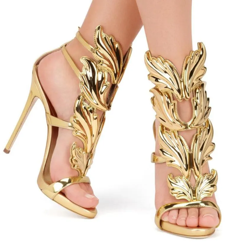 Golden Metal Wings Leaf Strapp - Sandal Strappy Heeled reseña y precio