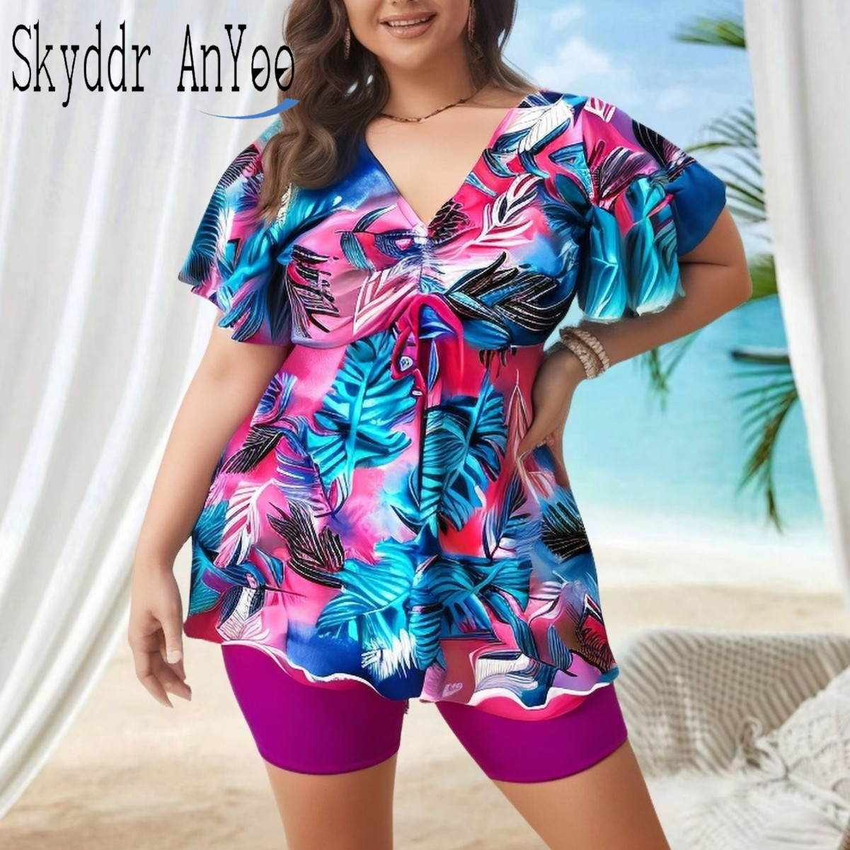 Women's Plus Size Tankini Swim - Romper Floral Print reseña y precio