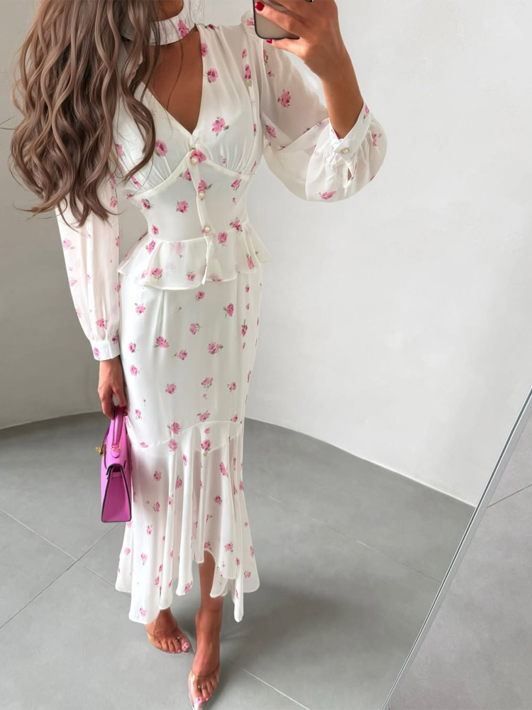 Women White Pink Floral Choker - Romper Floral Print reseña y precio