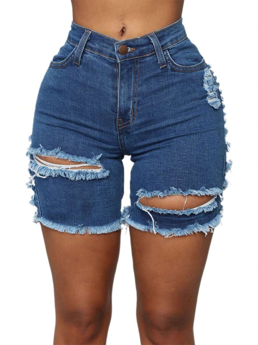 Women High Waist Ripped Denim  - Shorts Denim Frayed reseña y precio