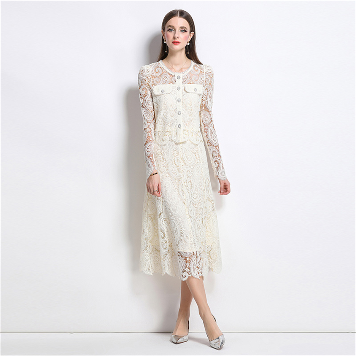 Spring Sweet Lace Flower Embro - Midi Skirt Floral reseña y precio