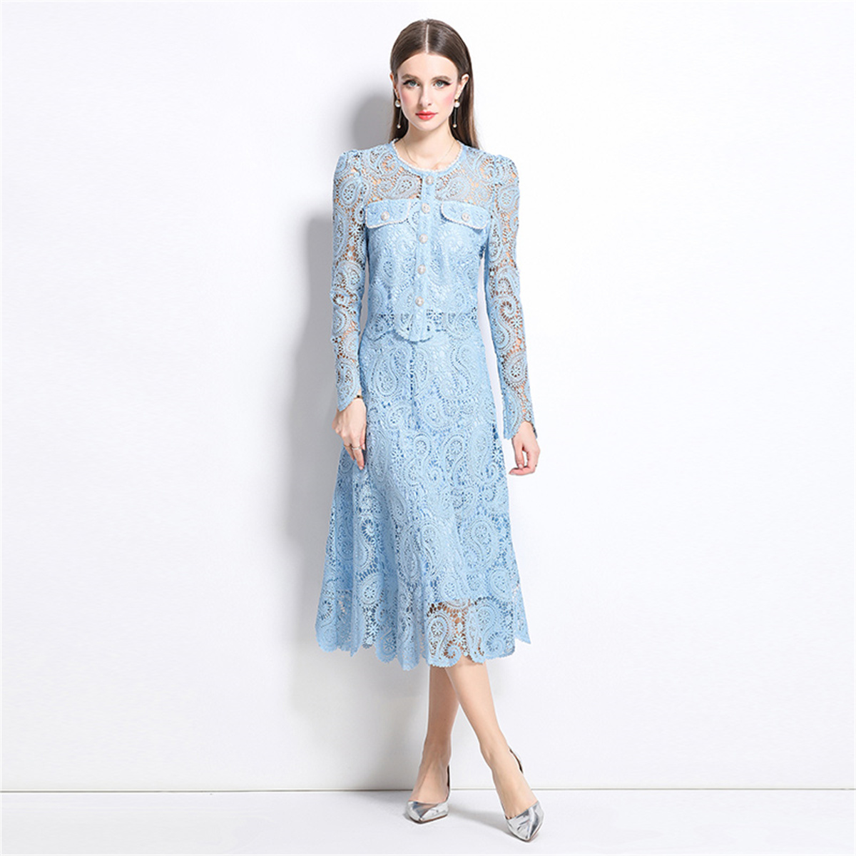Spring Sweet Lace Flower Embro - Midi Skirt Floral reseña y precio