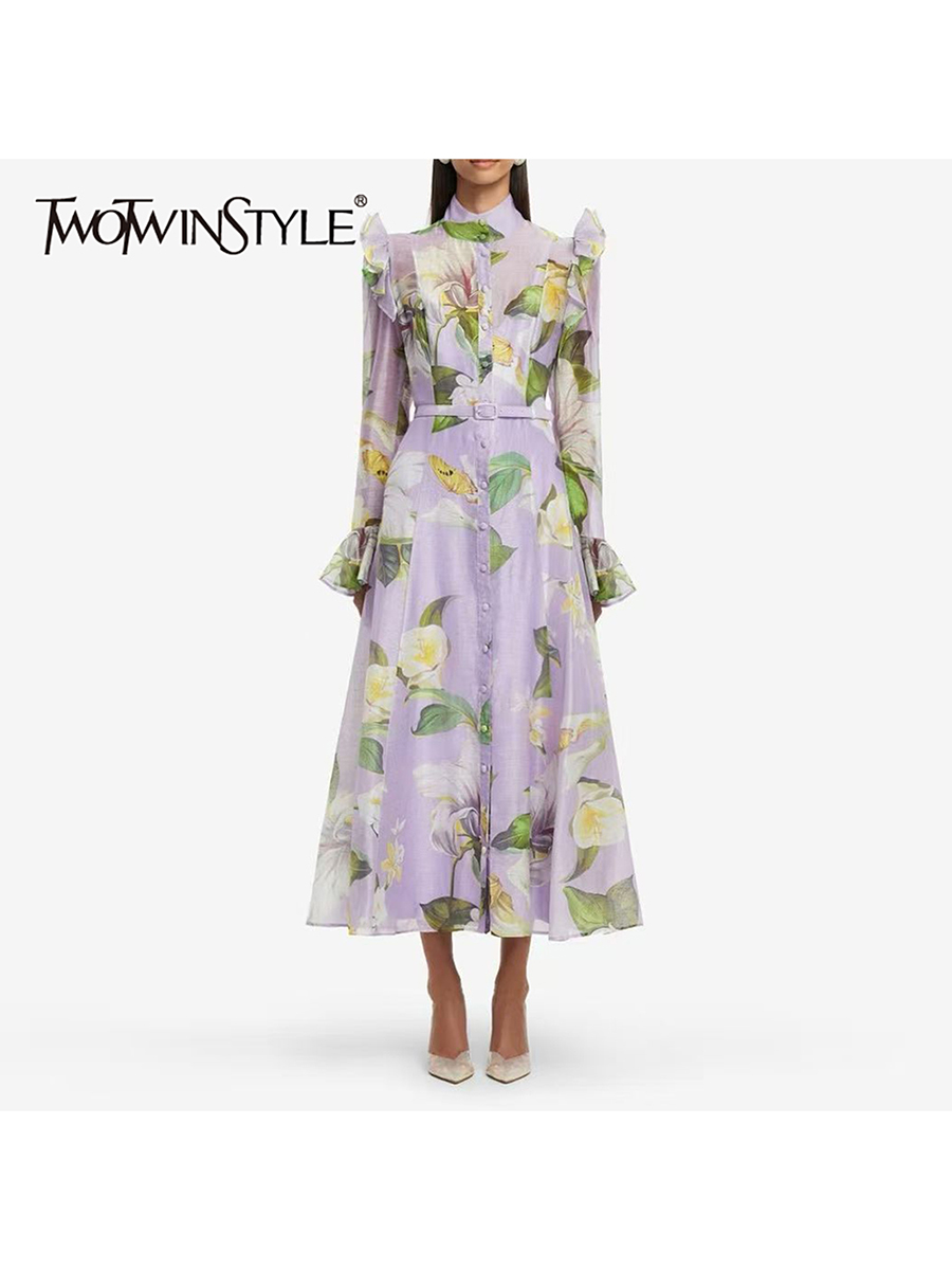TWOTWINSTYLE Printing Spliced  - Linen Dress Wrap reseña y precio