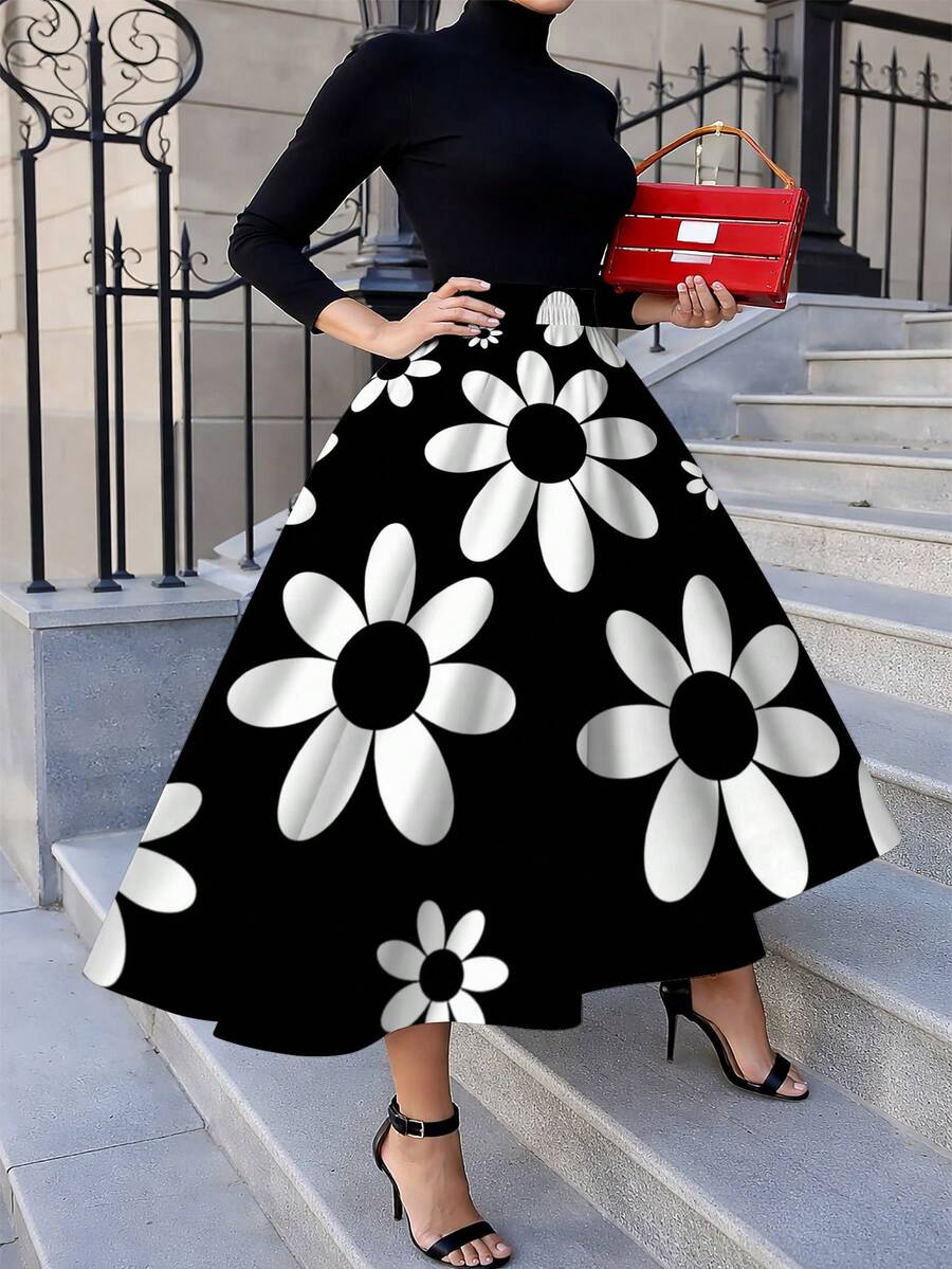Oversized Womens Daisy Print M - Midi Skirt Floral reseña y precio