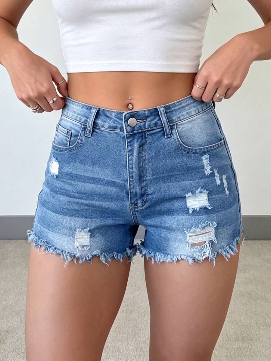 Womens Casual Distressed Denim - Shorts Denim Frayed reseña y precio