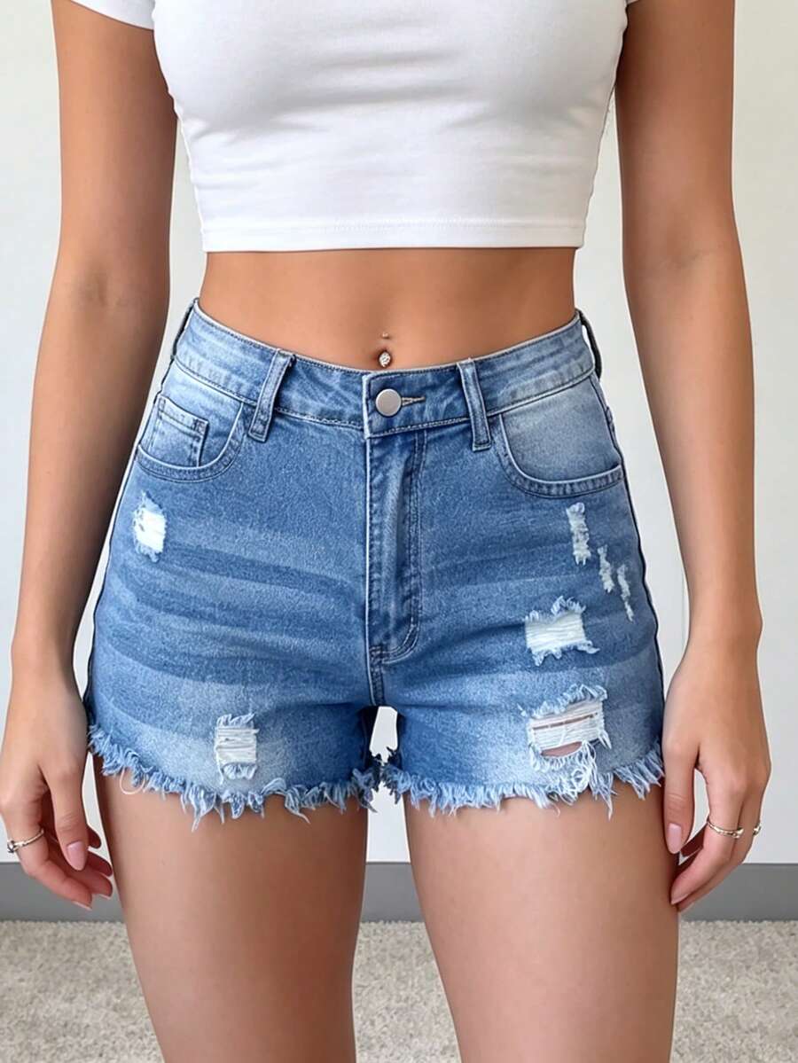 Womens Casual Distressed Denim - Shorts Denim Frayed reseña y precio