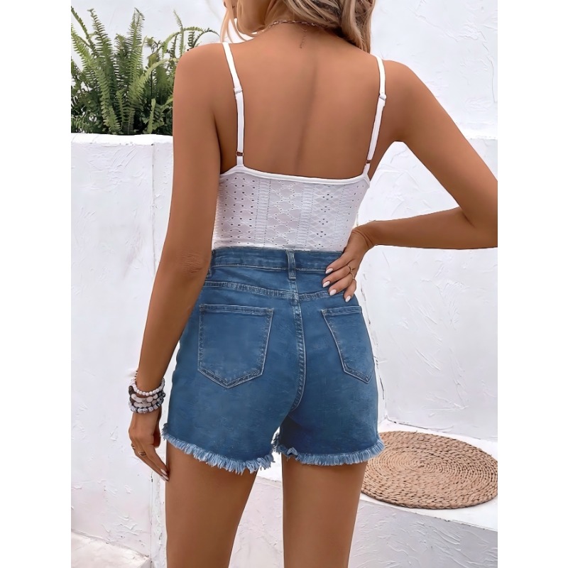 Women's High Waist Denim Short - Shorts Denim Frayed reseña y precio