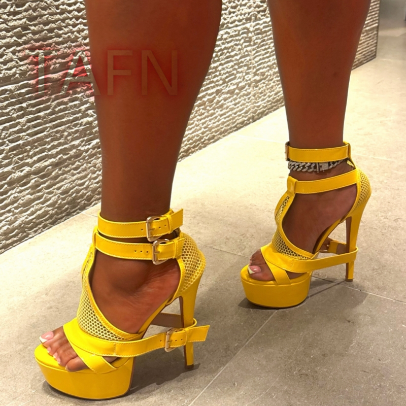 Mesh Buckle Strap Stiletto Pla - Sandal Strappy Heeled reseña y precio