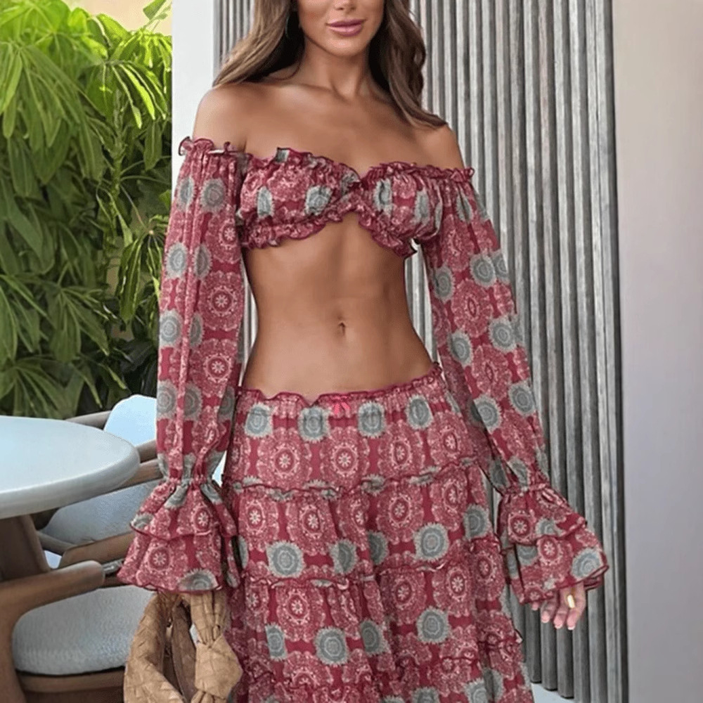 Vintage Print Skirt Two Piece  - Romper Floral Print reseña y precio