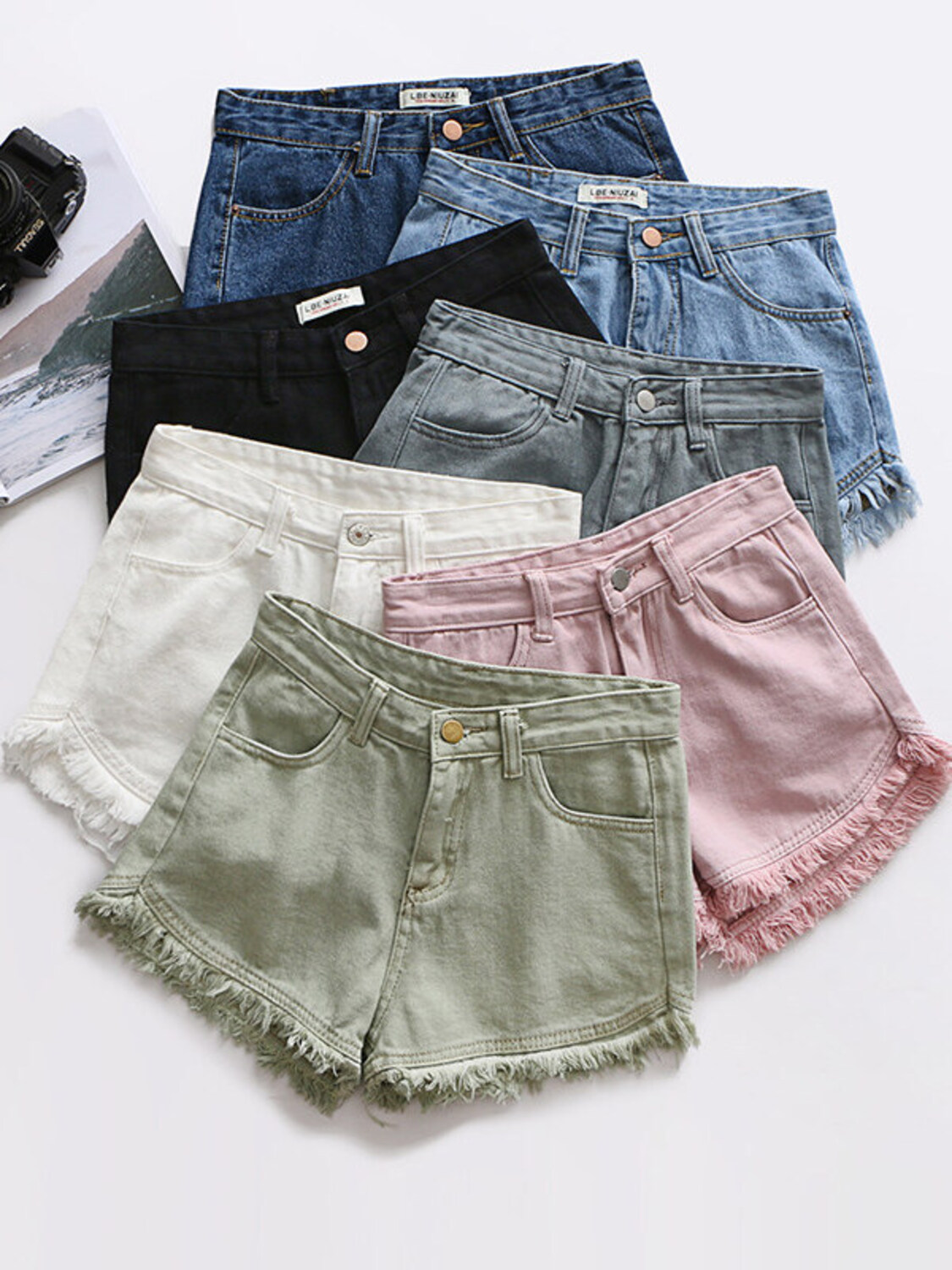Women's High Waist Denim Short - Shorts Denim Frayed reseña y precio