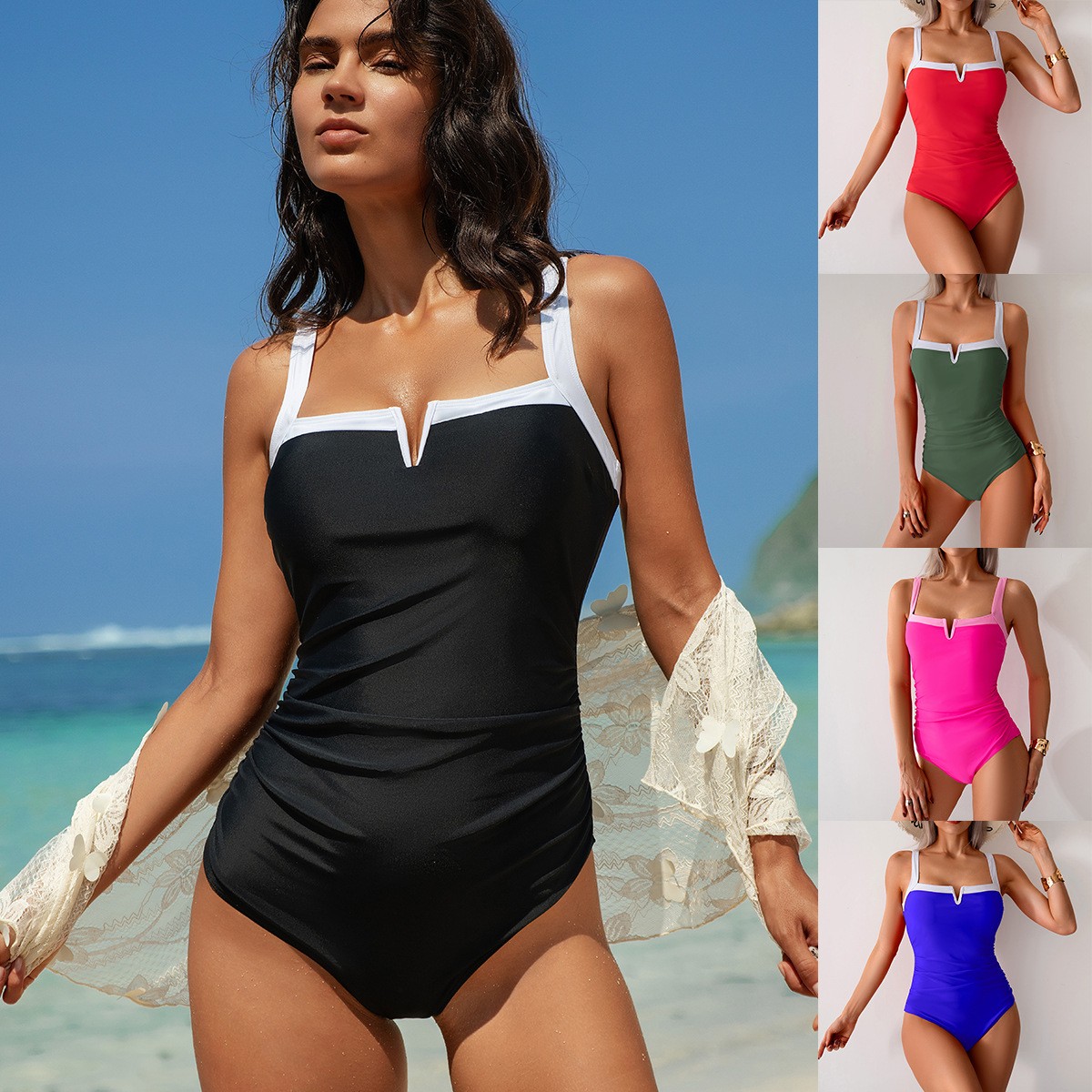 Swimwear Woman One Piece Swims - Swimsuit Bikini Ruched reseña y precio