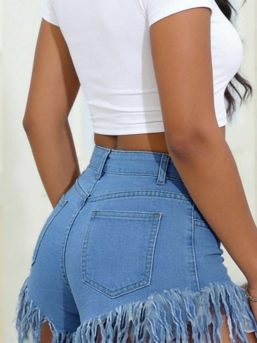 Distressed Frayed Hem Denim Sh - Shorts Denim Frayed reseña y precio