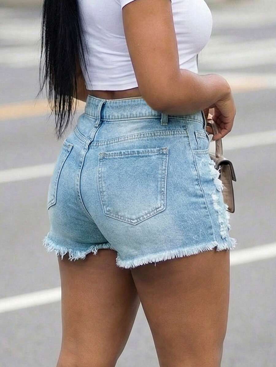 Women High Waist Denim Shorts  - Shorts Denim Frayed reseña y precio